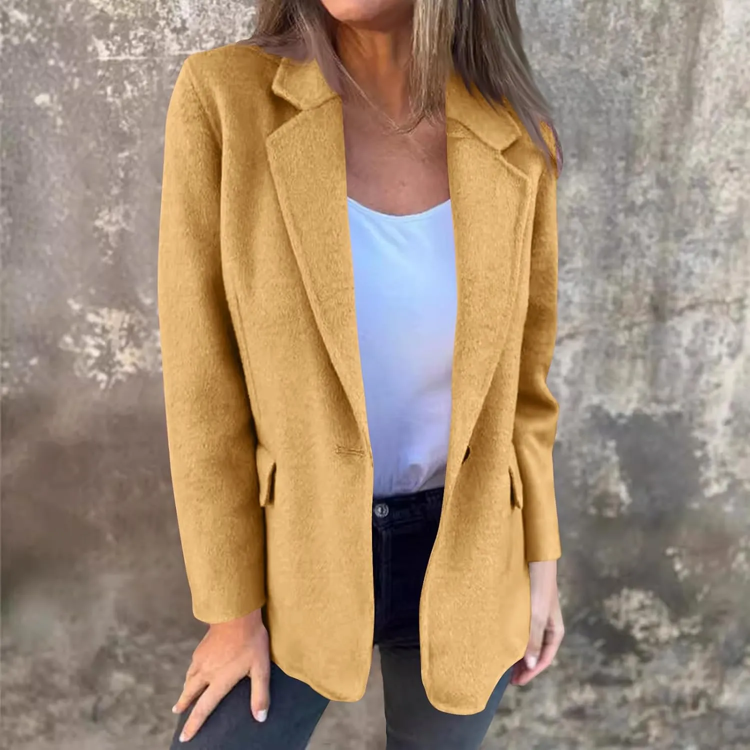 TANGNADE Women's Warm Coats Lapel Wool Coat Single Button Pea Coats Winter Wool Blend Blazer Jacket Trench Coat Outwear