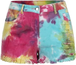 THUNDER STAR Ripped Jean Shorts for Women Mid Rise Frayed Raw Hem Stretchy Denim Shorts