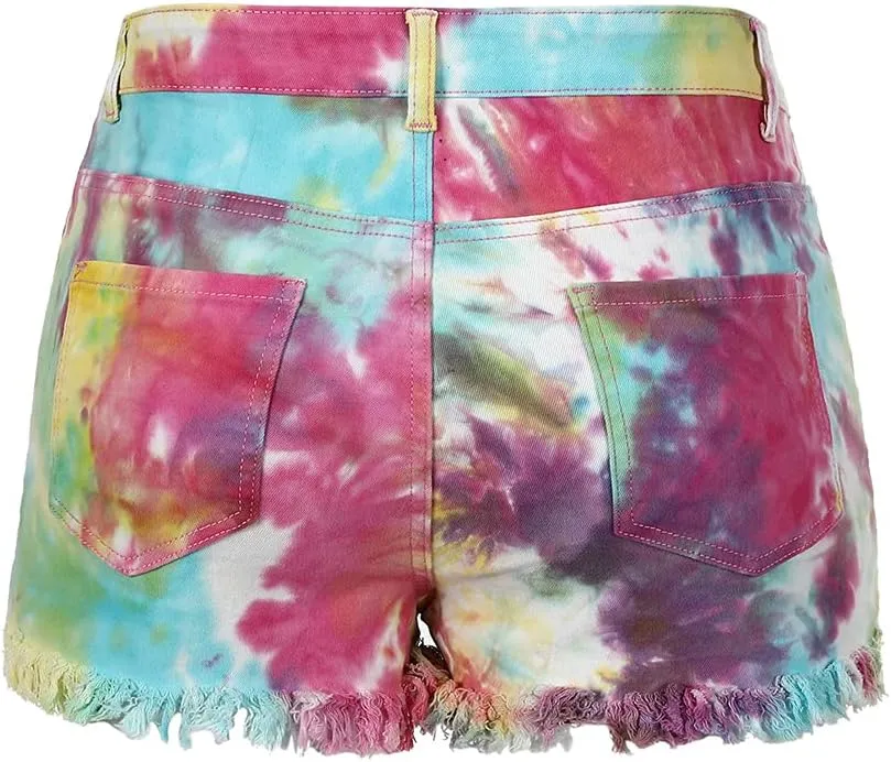 THUNDER STAR Ripped Jean Shorts for Women Mid Rise Frayed Raw Hem Stretchy Denim Shorts