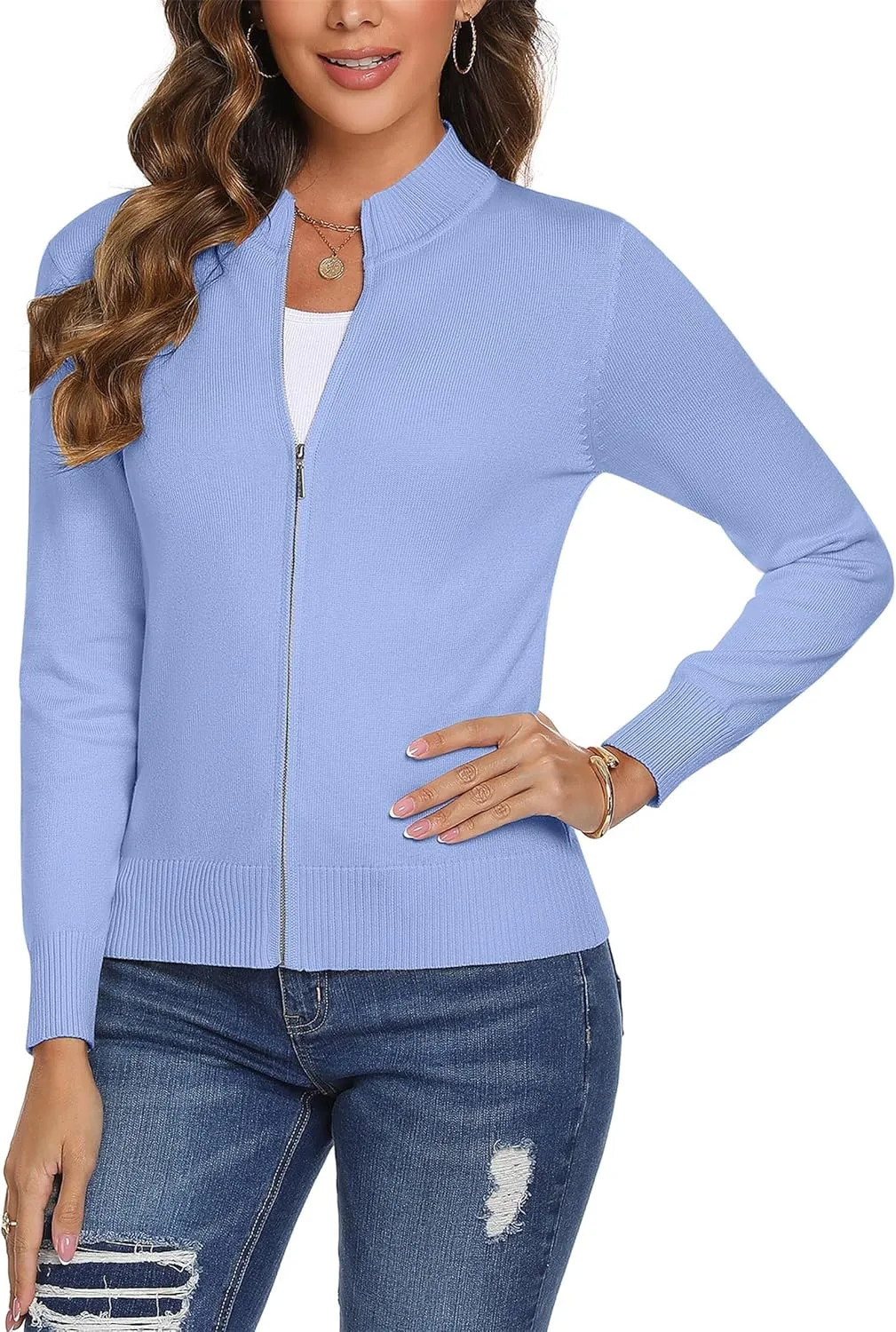 Totatuit Womens Long Sleeve Knitted Zip Up Sweater Cardigans Sweaters Lightweight Zipper Sweatshirts Jacket