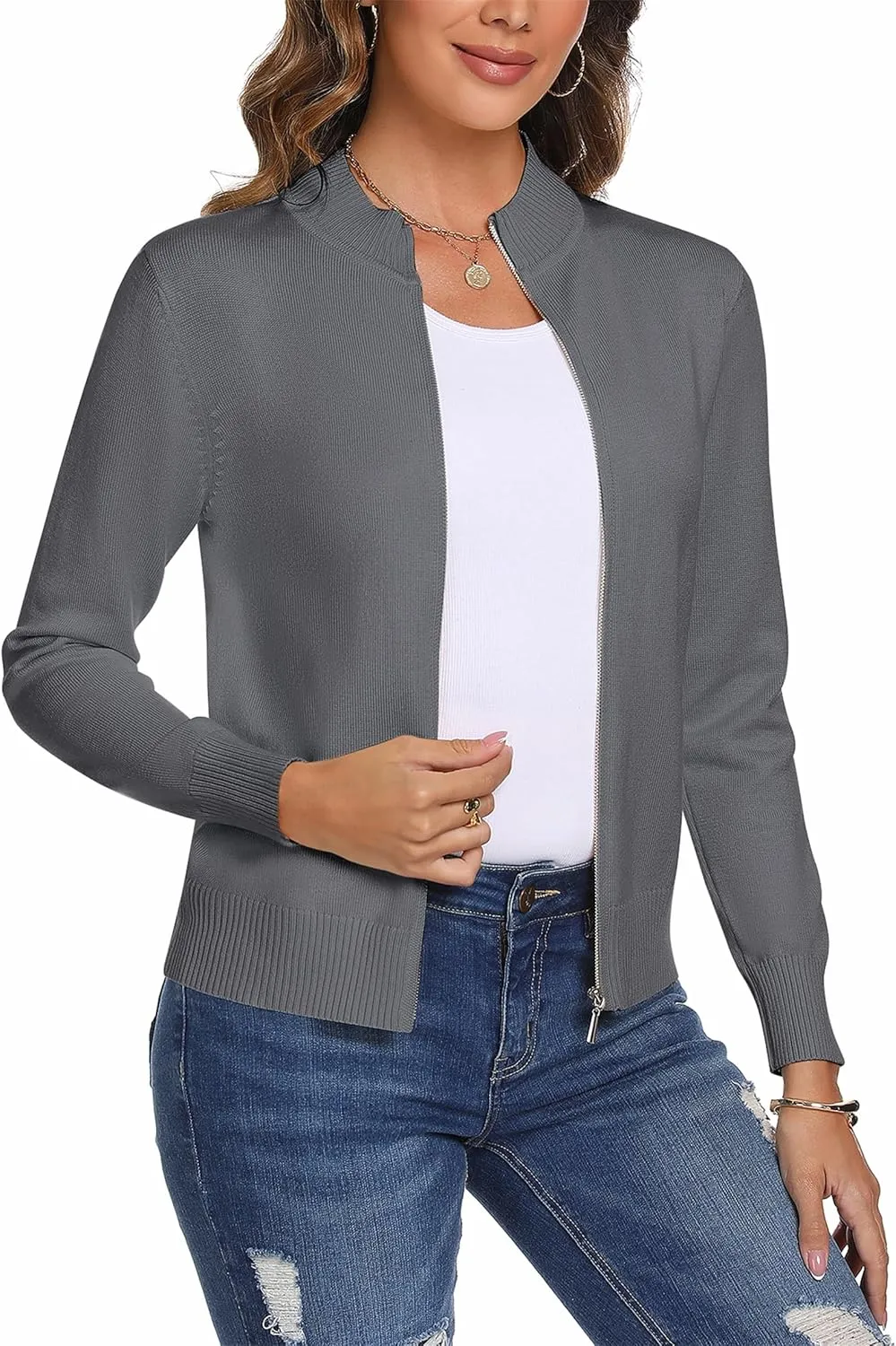 Totatuit Womens Long Sleeve Knitted Zip Up Sweater Cardigans Sweaters Lightweight Zipper Sweatshirts Jacket