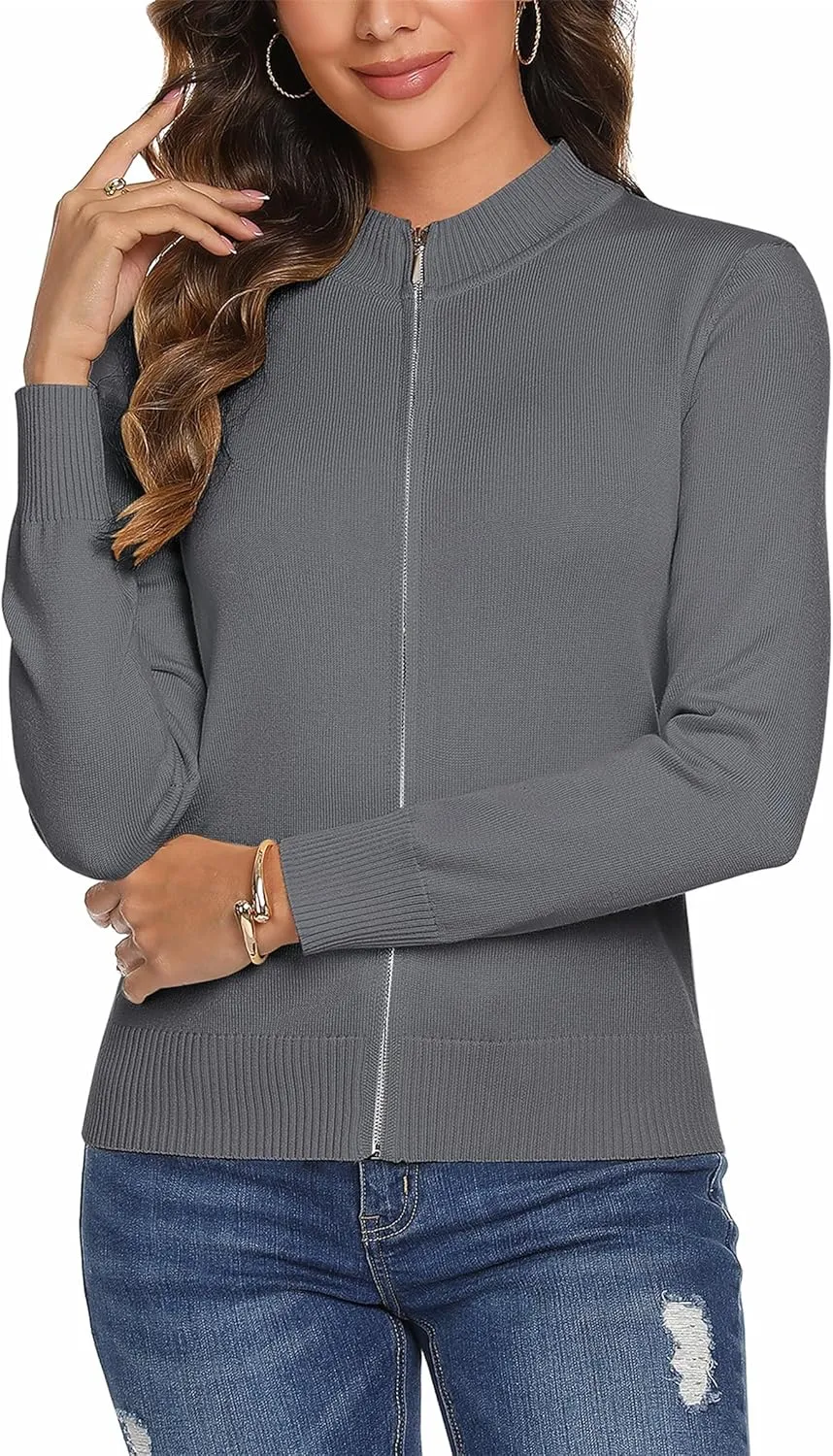 Totatuit Womens Long Sleeve Knitted Zip Up Sweater Cardigans Sweaters Lightweight Zipper Sweatshirts Jacket