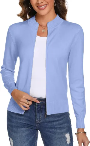 Totatuit Womens Long Sleeve Knitted Zip Up Sweater Cardigans Sweaters Lightweight Zipper Sweatshirts Jacket