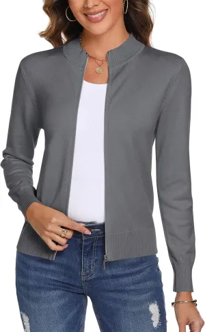 Totatuit Womens Long Sleeve Knitted Zip Up Sweater Cardigans Sweaters Lightweight Zipper Sweatshirts Jacket