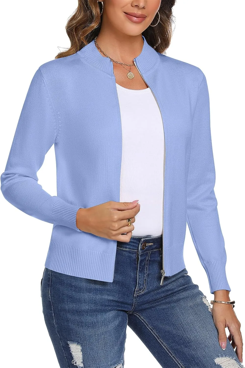 Totatuit Womens Long Sleeve Knitted Zip Up Sweater Cardigans Sweaters Lightweight Zipper Sweatshirts Jacket
