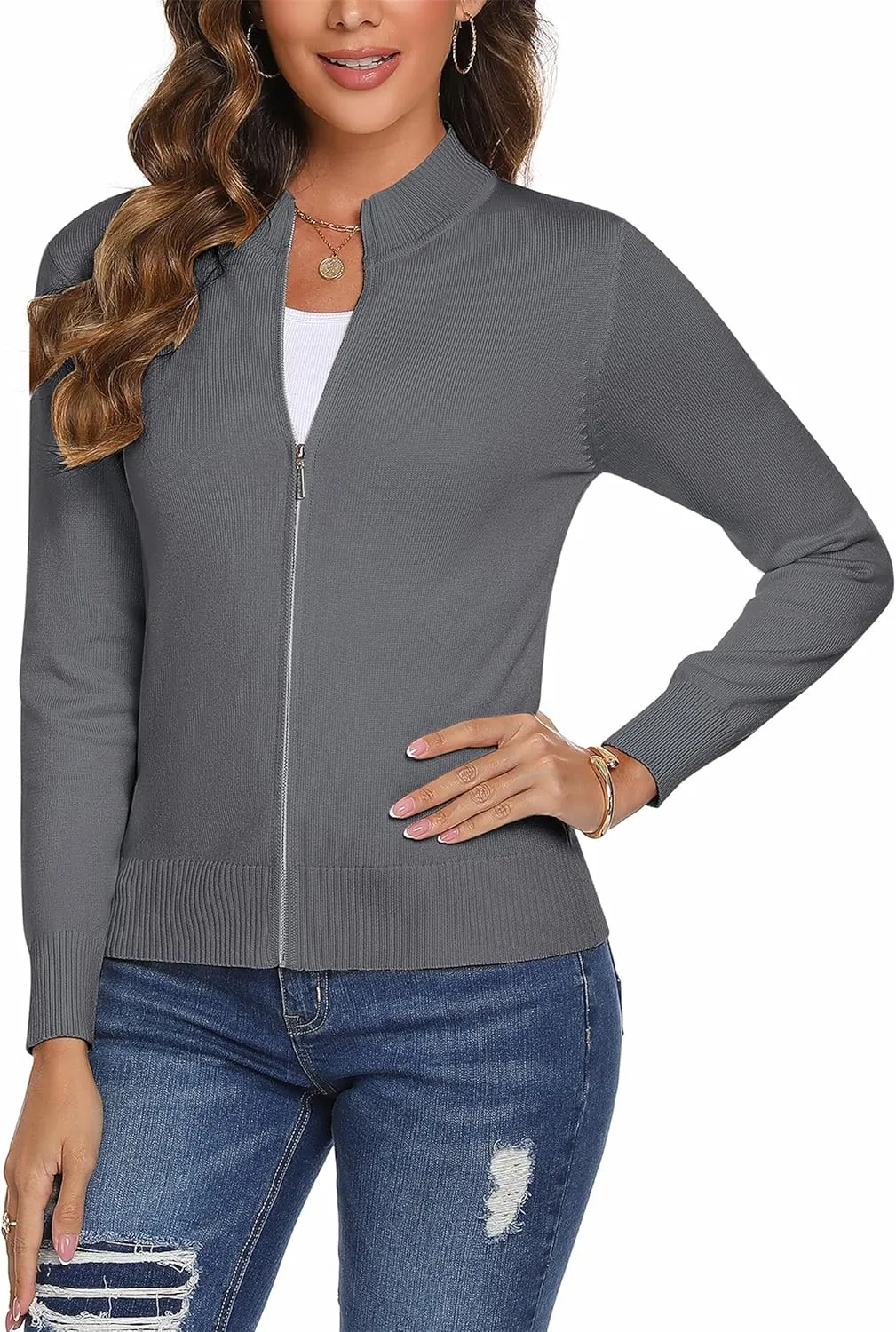 Totatuit Womens Long Sleeve Knitted Zip Up Sweater Cardigans Sweaters Lightweight Zipper Sweatshirts Jacket