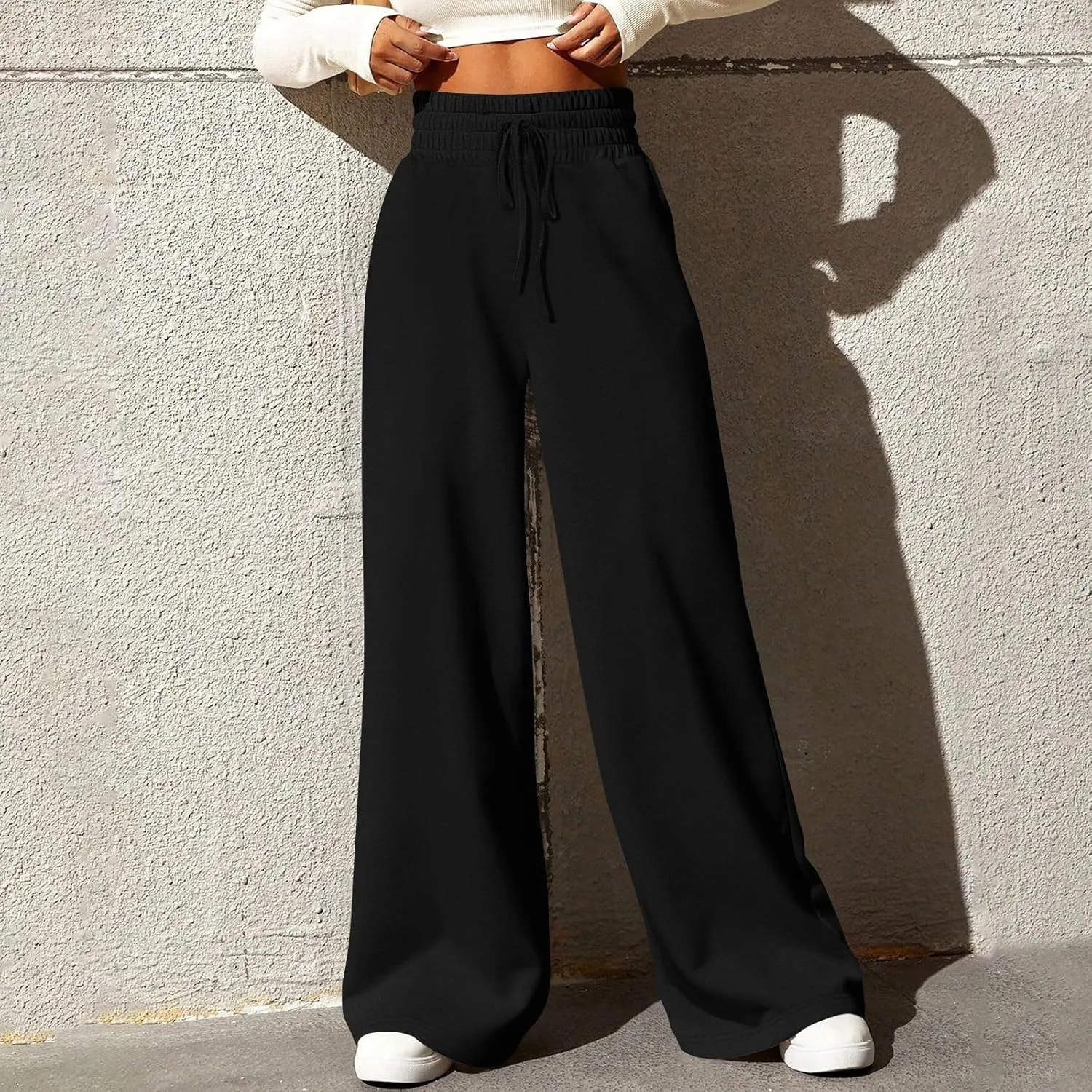 Track Pants for Women Drawstring High Waisted Baggy Sweatpants Casual Heavyweight Fleece Lounge Pants with Pockets