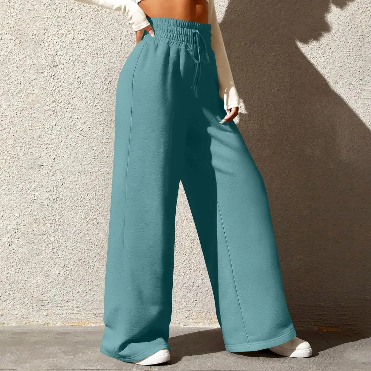 Track Pants for Women Drawstring High Waisted Baggy Sweatpants Casual Heavyweight Fleece Lounge Pants with Pockets
