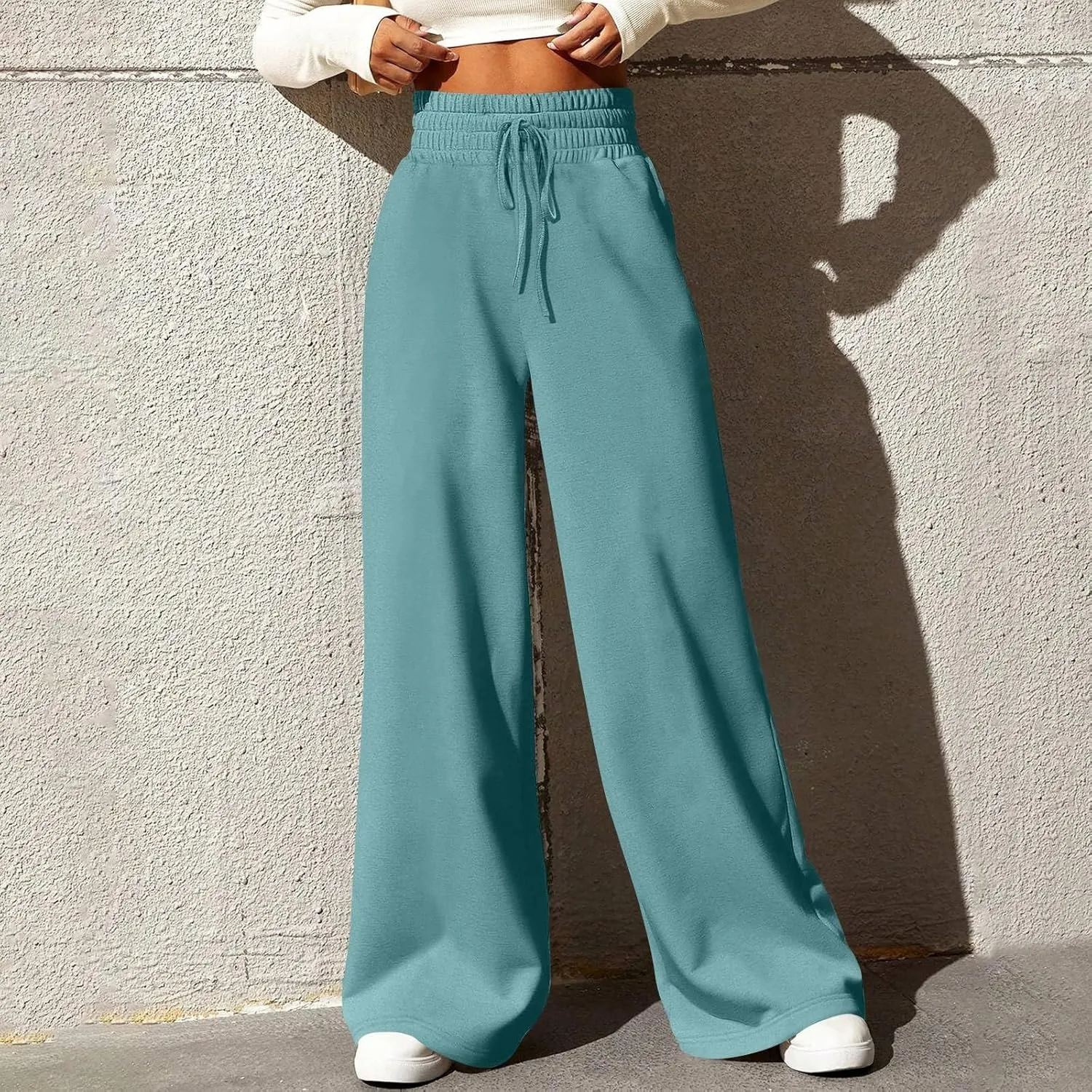 Track Pants for Women Drawstring High Waisted Baggy Sweatpants Casual Heavyweight Fleece Lounge Pants with Pockets