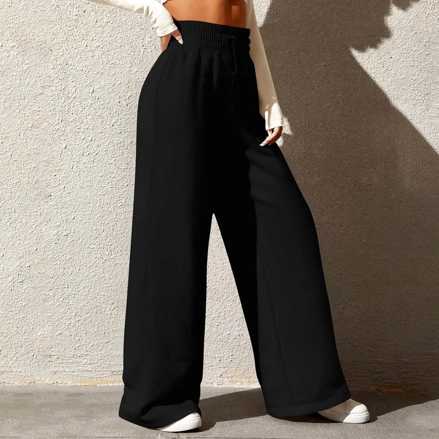 Track Pants for Women Drawstring High Waisted Baggy Sweatpants Casual Heavyweight Fleece Lounge Pants with Pockets