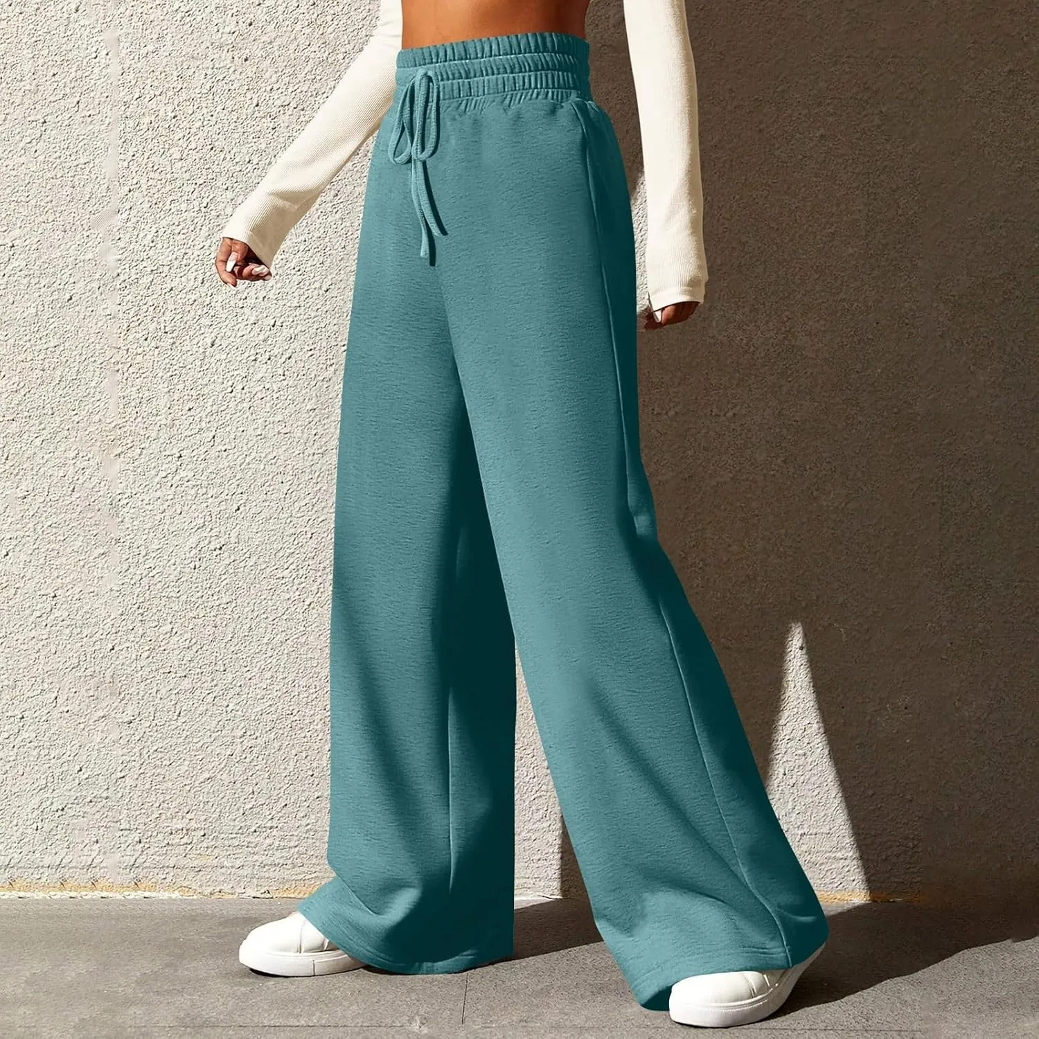 Track Pants for Women Drawstring High Waisted Baggy Sweatpants Casual Heavyweight Fleece Lounge Pants with Pockets