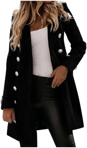 Trench Coat Women  Double-Breasted Long Winter Wool Blend Coat for Women