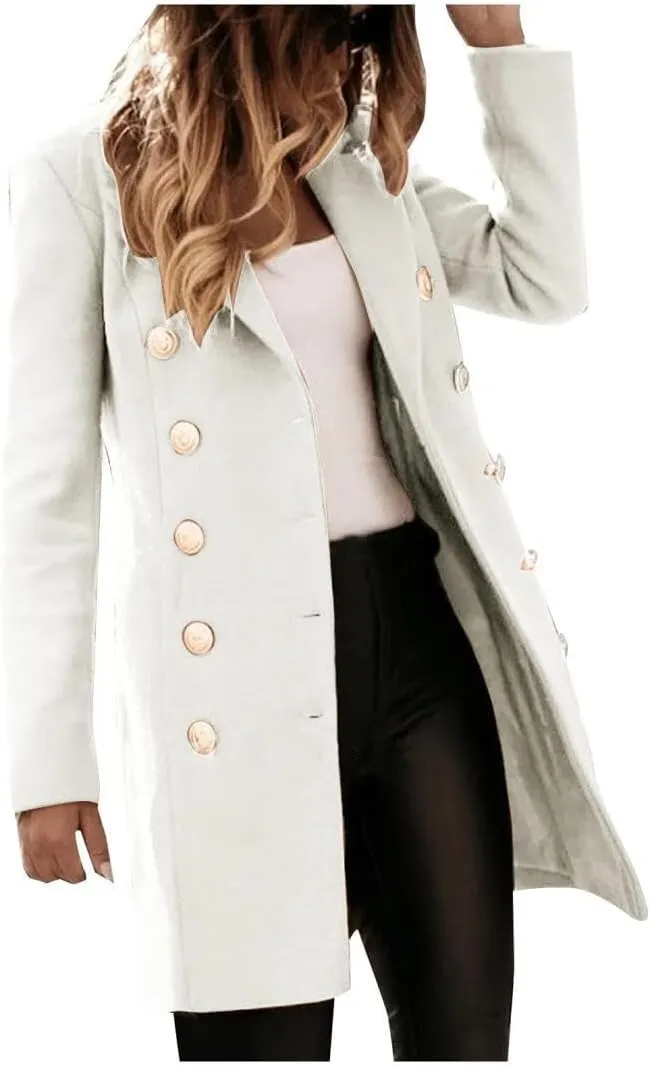 Trench Coat Women  Double-Breasted Long Winter Wool Blend Coat for Women