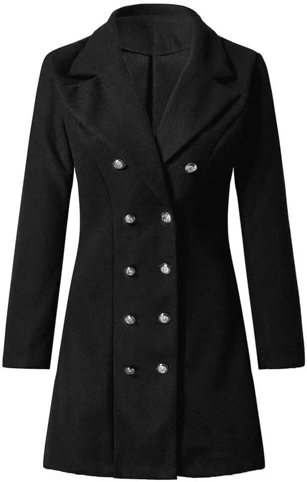 Trench Coat Women  Double-Breasted Long Winter Wool Blend Coat for Women
