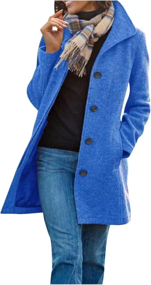 Trench Coat Women Wool Blend Overcoat Casual Single Breasted Pea Coat Stad Collar Jacket Oversized Winter Outwear