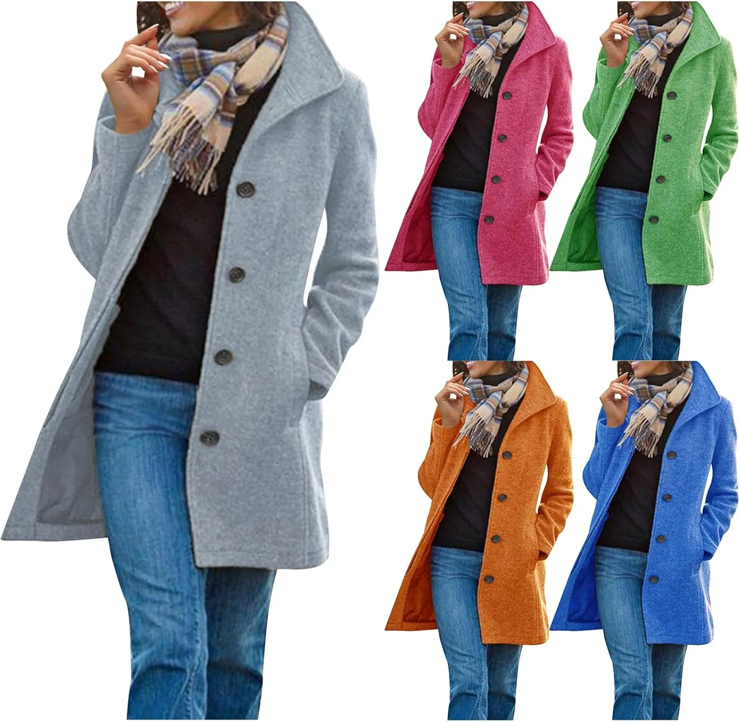 Trench Coat Women Wool Blend Overcoat Casual Single Breasted Pea Coat Stad Collar Jacket Oversized Winter Outwear