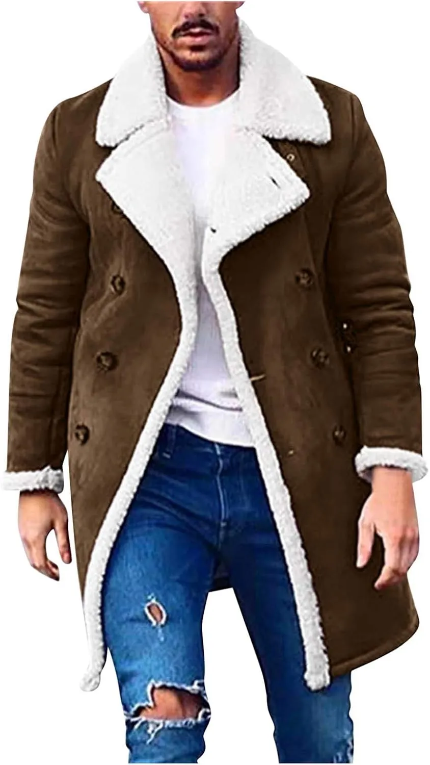 tuduoms Mens Faux Leather Jacket Vintage Sherpa Fleece Lined Winter Coat Zipper Fur Collar Shearling Bomber Motorcycle Jacket