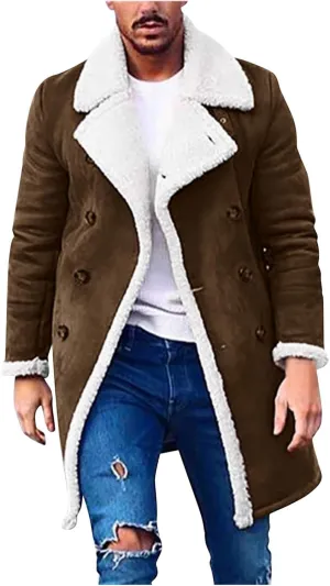 tuduoms Mens Faux Leather Jacket Vintage Sherpa Fleece Lined Winter Coat Zipper Fur Collar Shearling Bomber Motorcycle Jacket