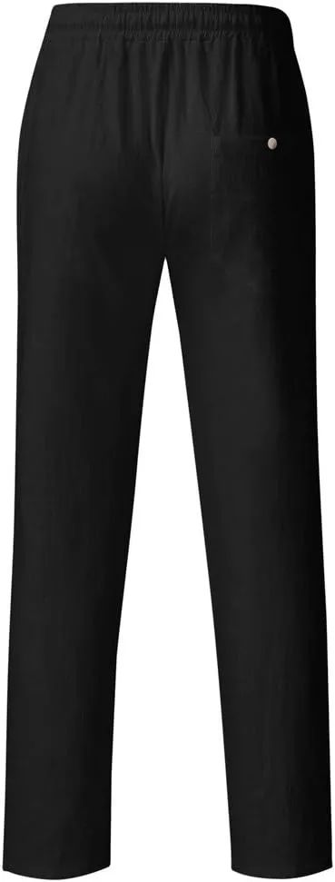 tuduoms Men's Slim-Fit Slacks Drawstrintg Linen Capri Pants Casual Straight Fit Tapered Trouser Lightweight Summer Beach Pant