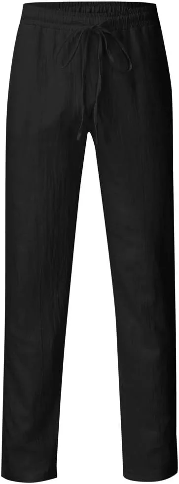 tuduoms Men's Slim-Fit Slacks Drawstrintg Linen Capri Pants Casual Straight Fit Tapered Trouser Lightweight Summer Beach Pant