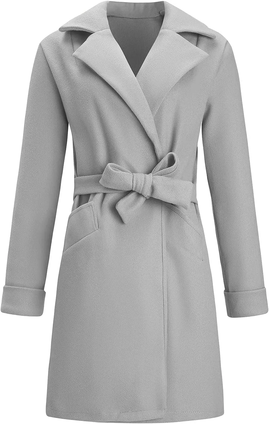 tuduoms Women Wrap Trench Coat Double Breasted Wool Pea Coat Lapel Long Trench Jacket Winter Coat Slim Woolen Jacket Outwear