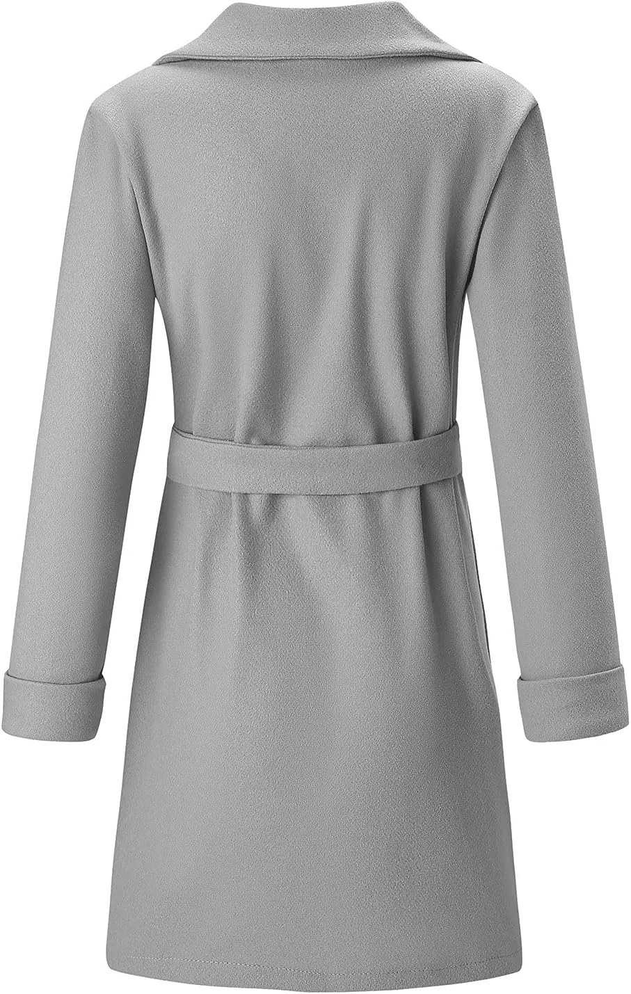 tuduoms Women Wrap Trench Coat Double Breasted Wool Pea Coat Lapel Long Trench Jacket Winter Coat Slim Woolen Jacket Outwear