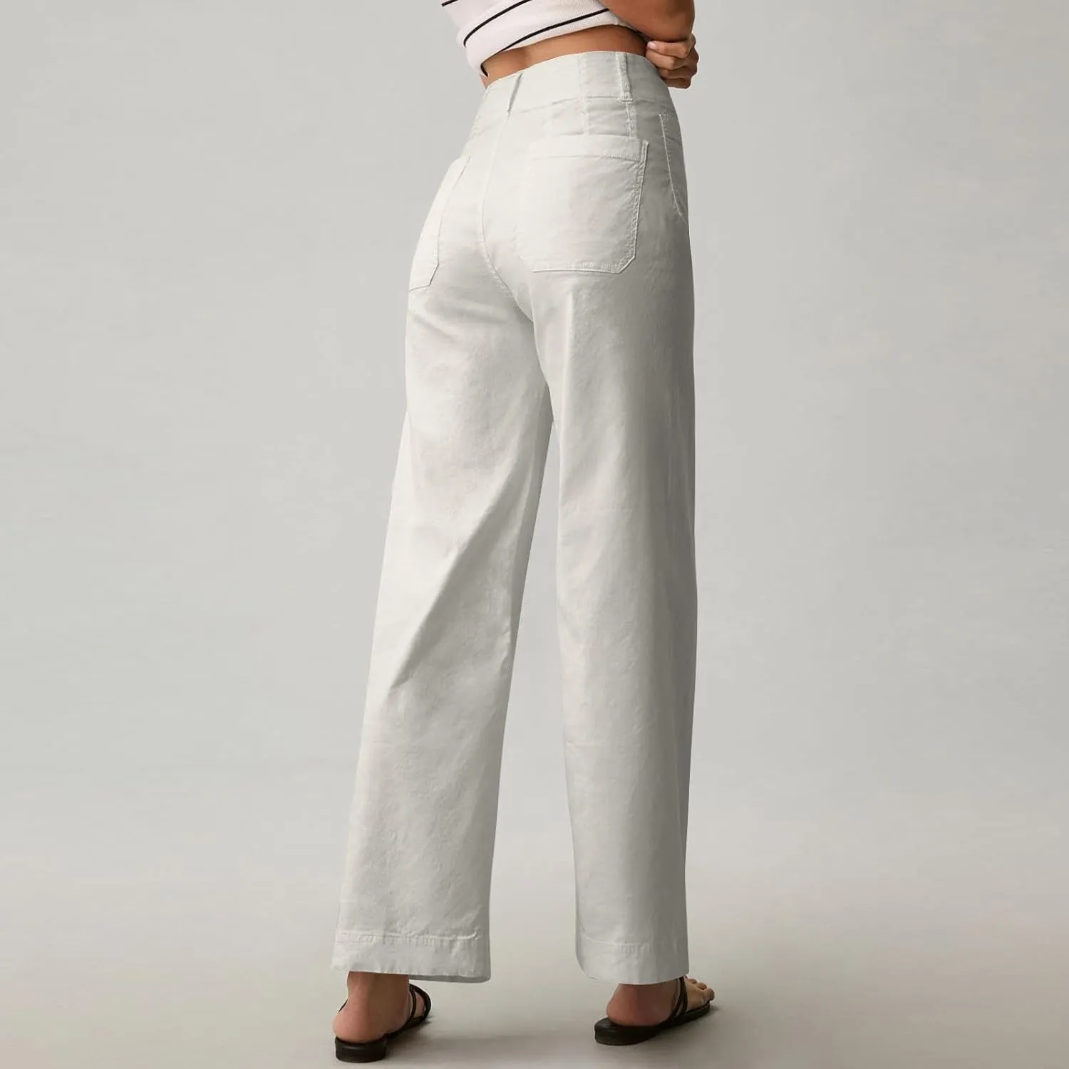 Twill Stretch Cropped Wide Leg Pants for Women Business Casual High Waist Chino Pants Office Work Ankle Jeans w/Pocket