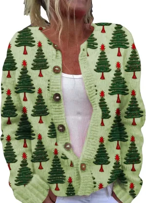 Ugly Christmas Sweater for Women Down Sweater Cardigans Fall Winter Knitted Outwear Coat with Fun Patterns and
