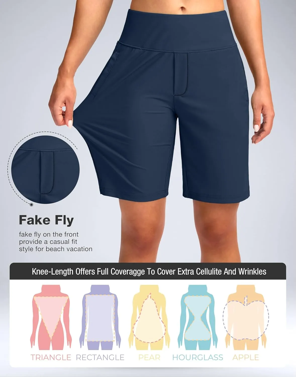 Viodia Women's 9" Long Swim Shorts Modest Swimsuits Bathing Suit Knee Length Bermuda Board Shorts for Women with Pocket