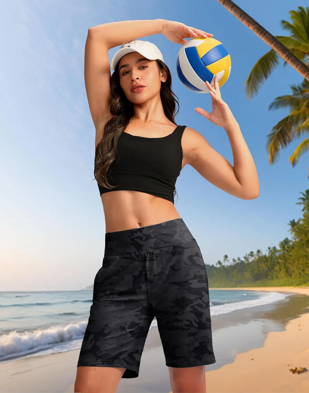 Viodia Women's 9" Long Swim Shorts Modest Swimsuits Bathing Suit Knee Length Bermuda Board Shorts for Women with Pocket