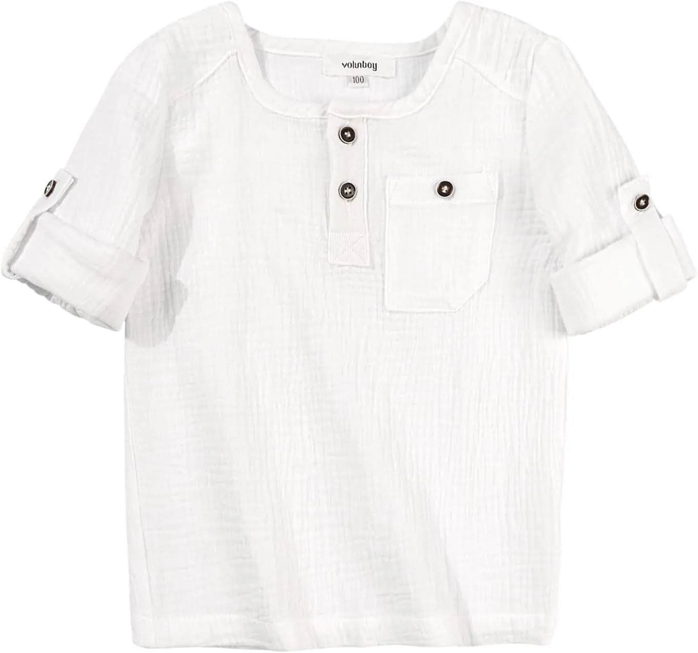 Volunboy Toddler Boys Henley Long Sleeve Cotton Linen Shirt Solid Short Beach Casual Button Tees Tops
