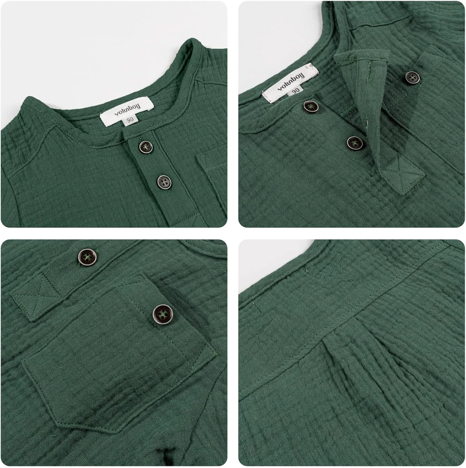 Volunboy Toddler Boys Henley Long Sleeve Cotton Linen Shirt Solid Short Beach Casual Button Tees Tops