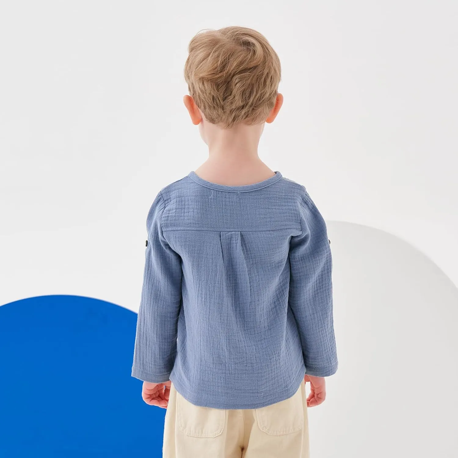Volunboy Toddler Boys Henley Long Sleeve Cotton Linen Shirt Solid Short Beach Casual Button Tees Tops