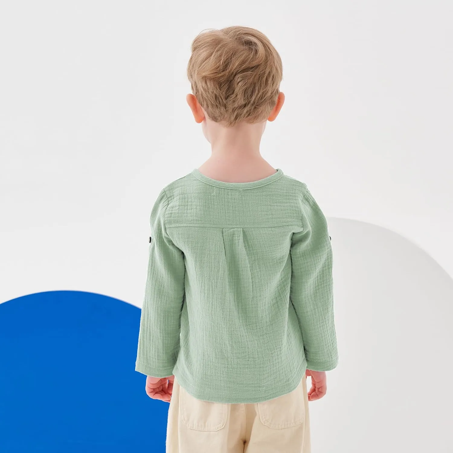 Volunboy Toddler Boys Henley Long Sleeve Cotton Linen Shirt Solid Short Beach Casual Button Tees Tops