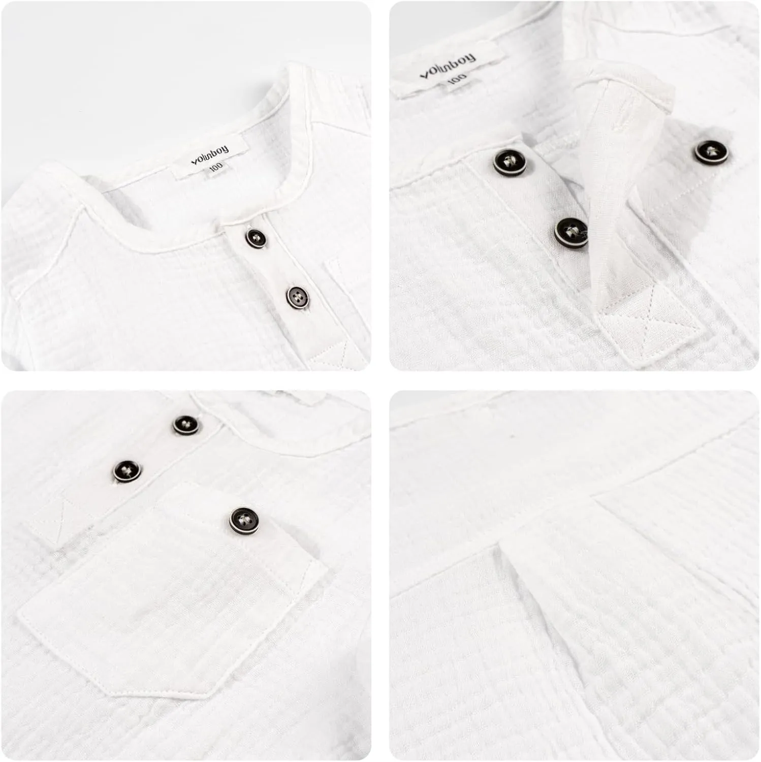 Volunboy Toddler Boys Henley Long Sleeve Cotton Linen Shirt Solid Short Beach Casual Button Tees Tops
