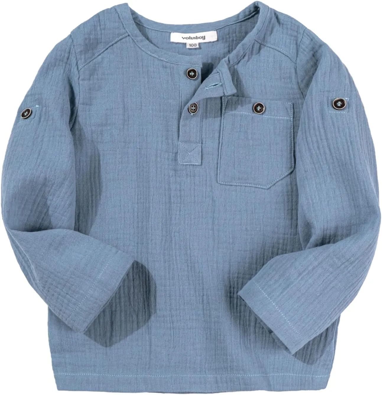 Volunboy Toddler Boys Henley Long Sleeve Cotton Linen Shirt Solid Short Beach Casual Button Tees Tops