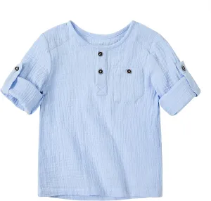 Volunboy Toddler Boys Henley Long Sleeve Cotton Linen Shirt Solid Short Beach Casual Button Tees Tops