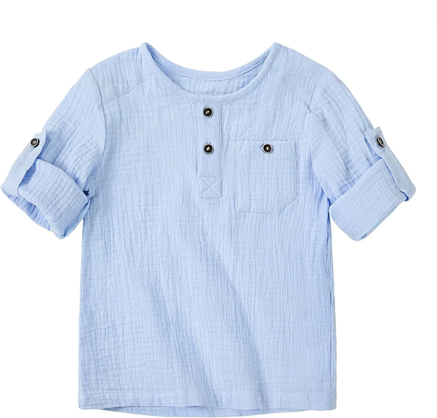 Volunboy Toddler Boys Henley Long Sleeve Cotton Linen Shirt Solid Short Beach Casual Button Tees Tops