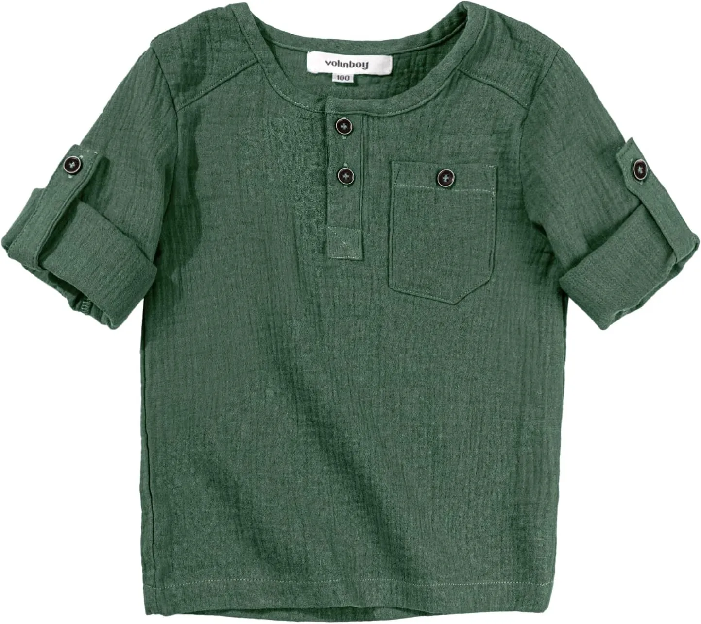 Volunboy Toddler Boys Henley Long Sleeve Cotton Linen Shirt Solid Short Beach Casual Button Tees Tops