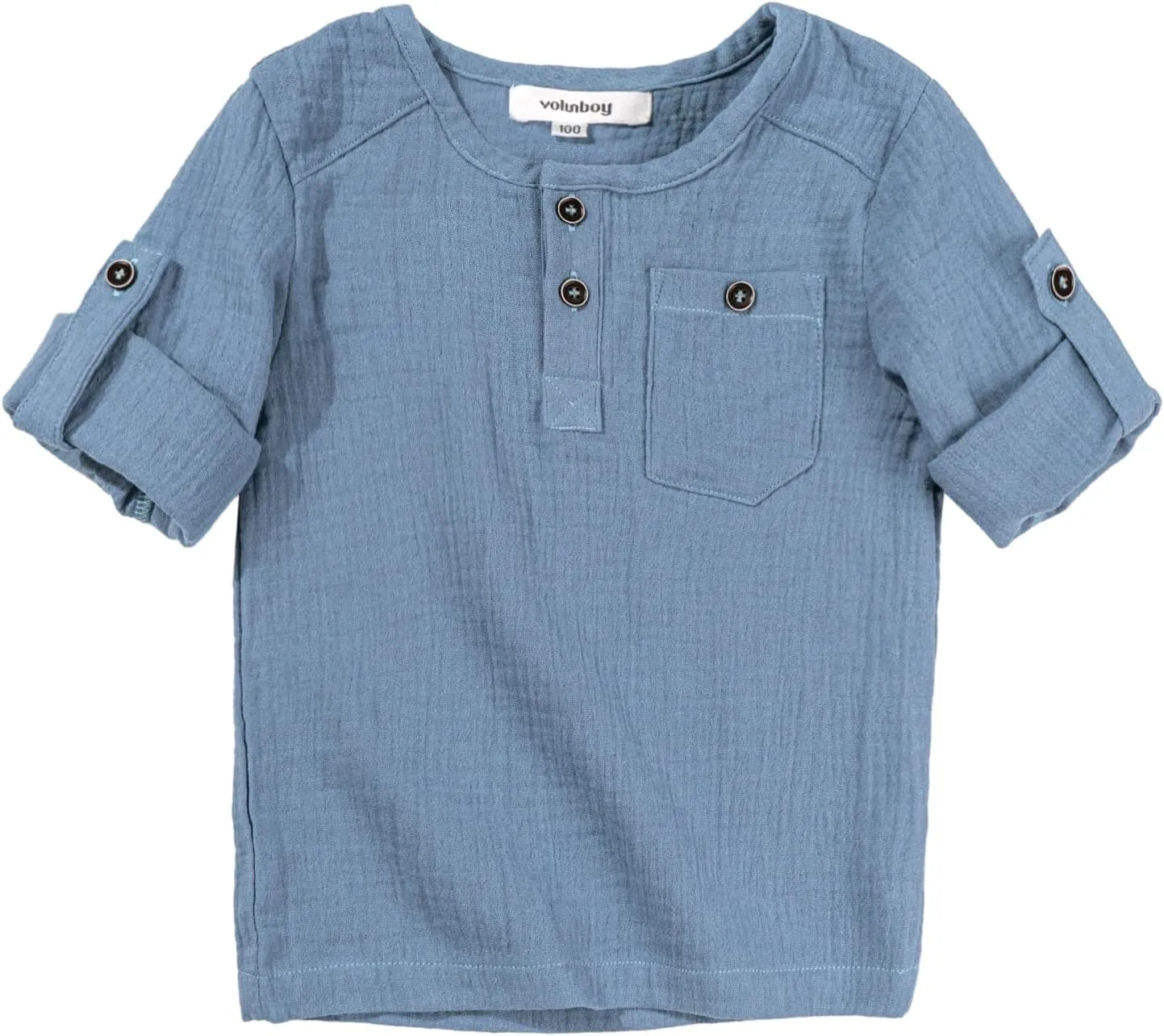 Volunboy Toddler Boys Henley Long Sleeve Cotton Linen Shirt Solid Short Beach Casual Button Tees Tops