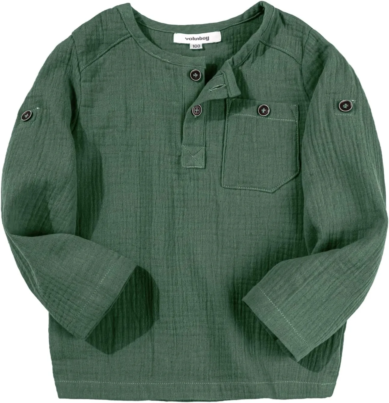 Volunboy Toddler Boys Henley Long Sleeve Cotton Linen Shirt Solid Short Beach Casual Button Tees Tops