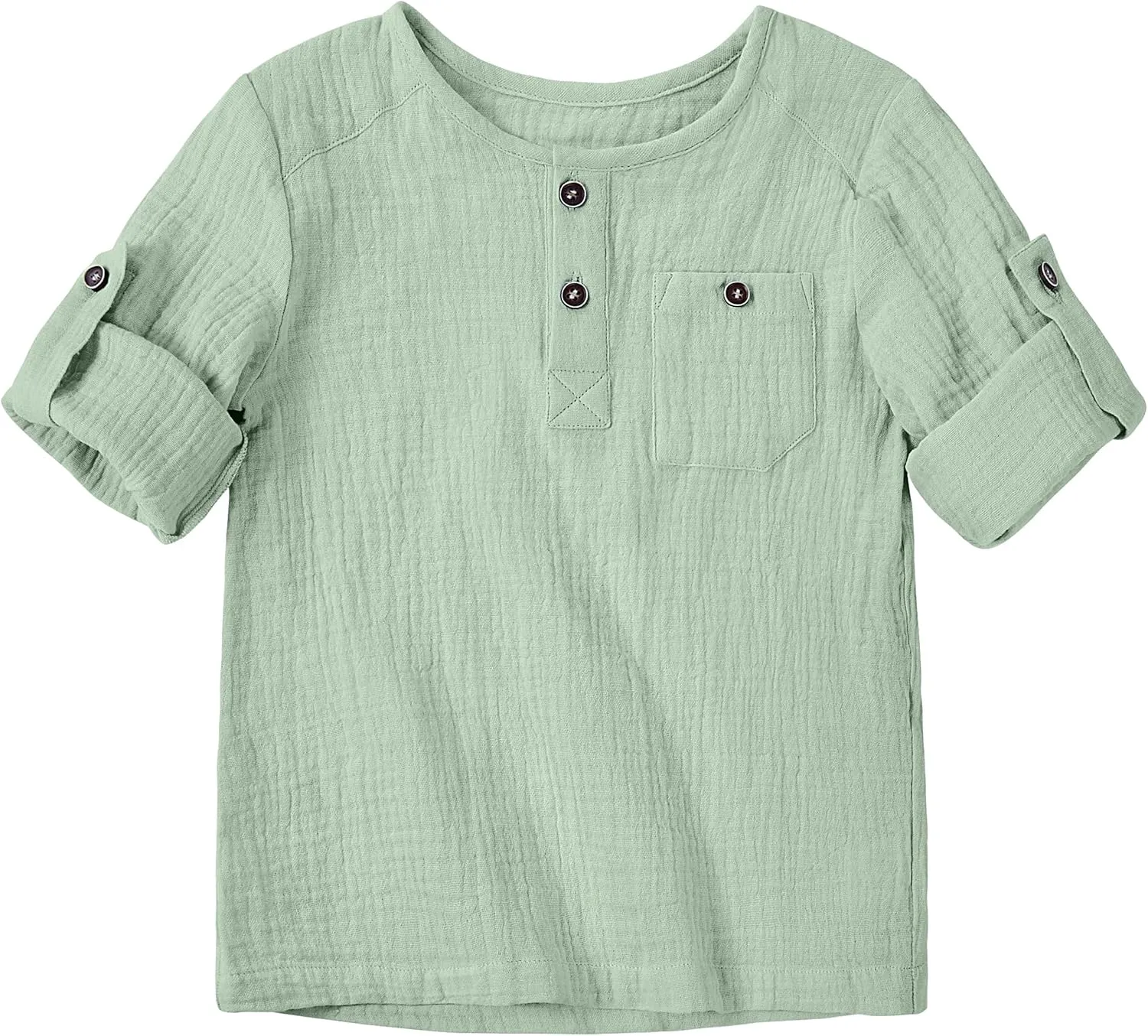 Volunboy Toddler Boys Henley Long Sleeve Cotton Linen Shirt Solid Short Beach Casual Button Tees Tops