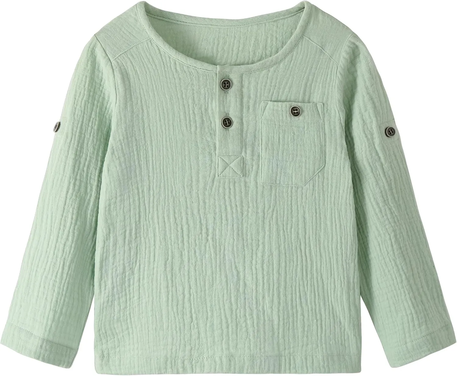 Volunboy Toddler Boys Henley Long Sleeve Cotton Linen Shirt Solid Short Beach Casual Button Tees Tops