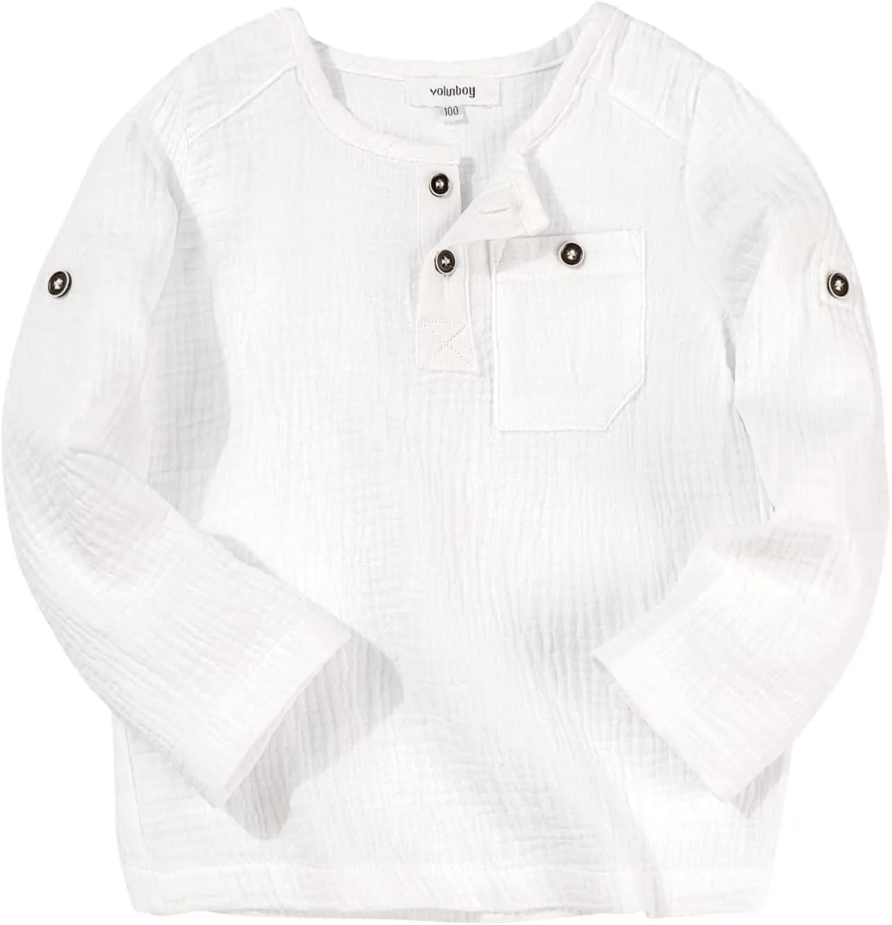 Volunboy Toddler Boys Henley Long Sleeve Cotton Linen Shirt Solid Short Beach Casual Button Tees Tops