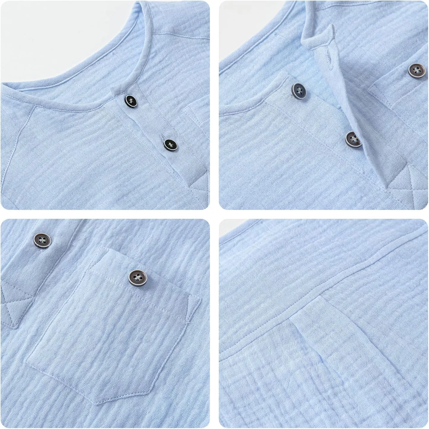 Volunboy Toddler Boys Henley Long Sleeve Cotton Linen Shirt Solid Short Beach Casual Button Tees Tops