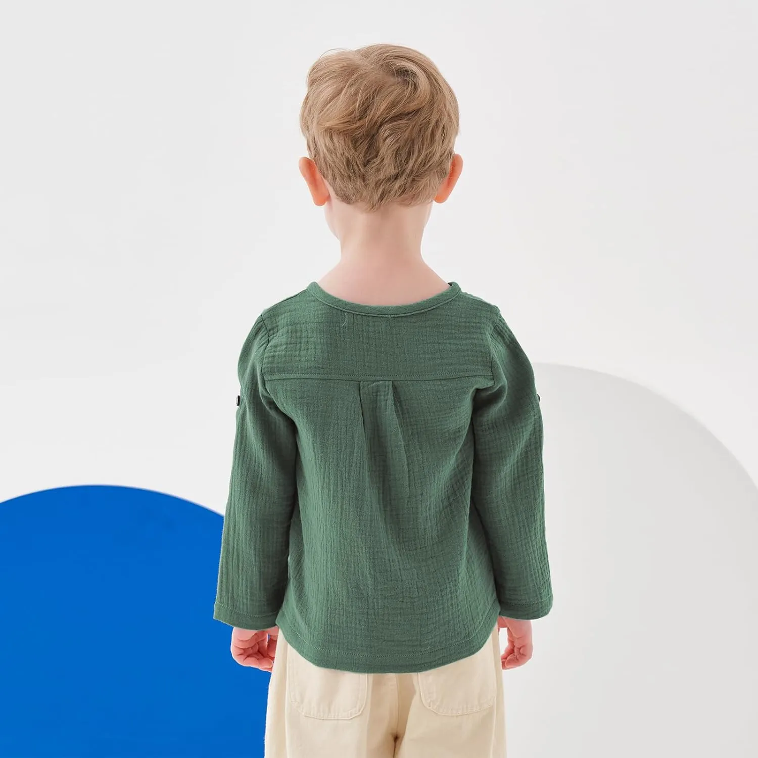 Volunboy Toddler Boys Henley Long Sleeve Cotton Linen Shirt Solid Short Beach Casual Button Tees Tops