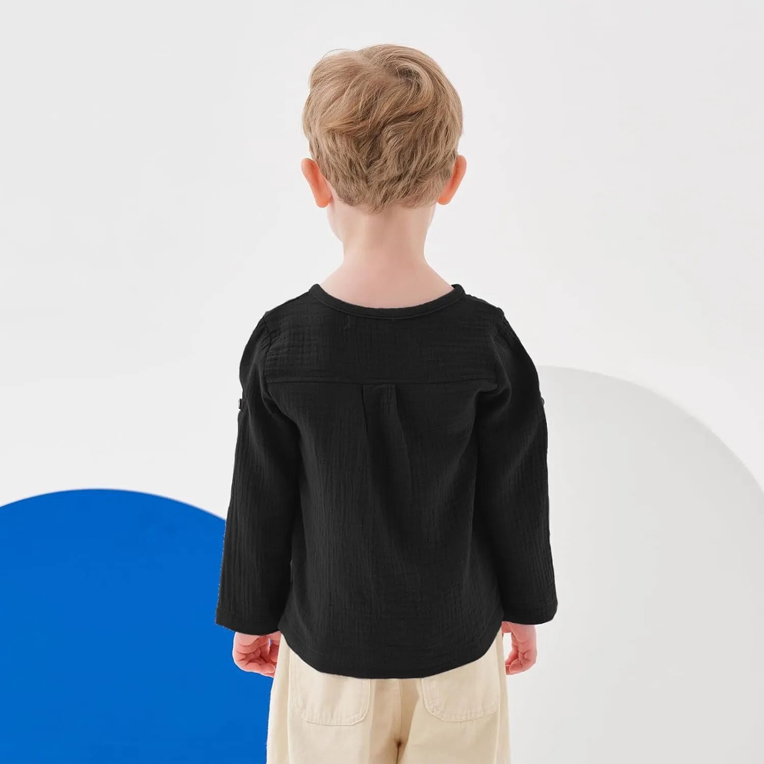 Volunboy Toddler Boys Henley Long Sleeve Cotton Linen Shirt Solid Short Beach Casual Button Tees Tops