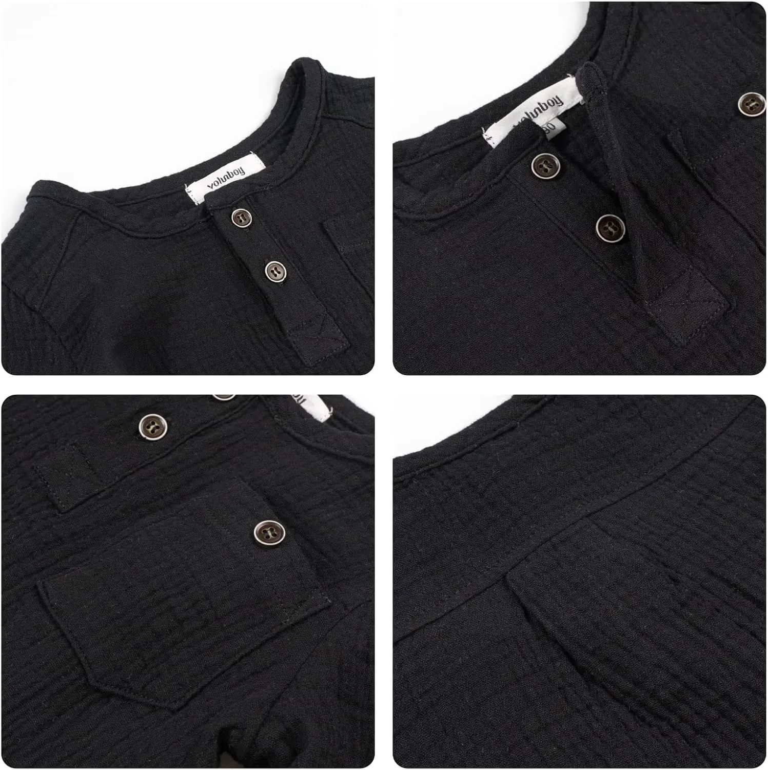 Volunboy Toddler Boys Henley Long Sleeve Cotton Linen Shirt Solid Short Beach Casual Button Tees Tops