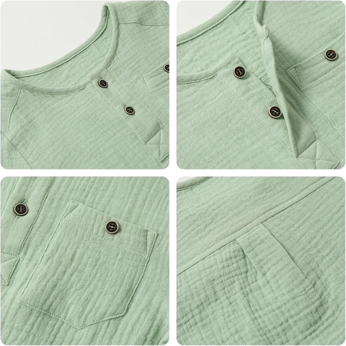 Volunboy Toddler Boys Henley Long Sleeve Cotton Linen Shirt Solid Short Beach Casual Button Tees Tops