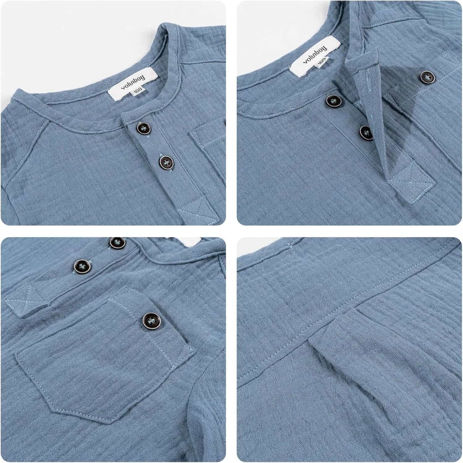 Volunboy Toddler Boys Henley Long Sleeve Cotton Linen Shirt Solid Short Beach Casual Button Tees Tops